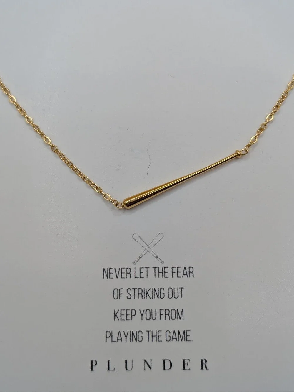 Baseball Bat Goldtone Pendant Necklace by Plunder - Athlete Sports